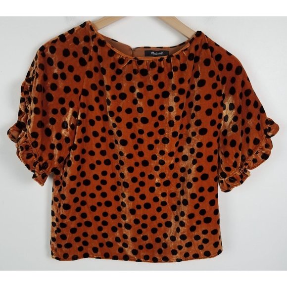 Madewell Tops - Madewell Women's Sz. XXS Orange & Black Velvet Memento Ruffle Sleeve Top